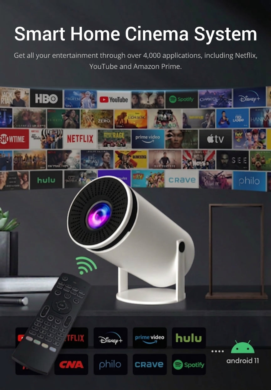 HY300 Smart Projector, Portable HD Mini Projector with Android, WiFi & Bluetooth, Home Theater Movie Projector for Bedroom & Entertainment