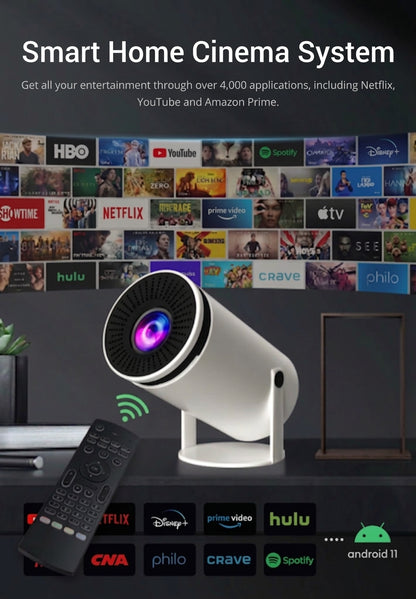 HY300 Smart Projector, Portable HD Mini Projector with Android, WiFi & Bluetooth, Home Theater Movie Projector for Bedroom & Entertainment