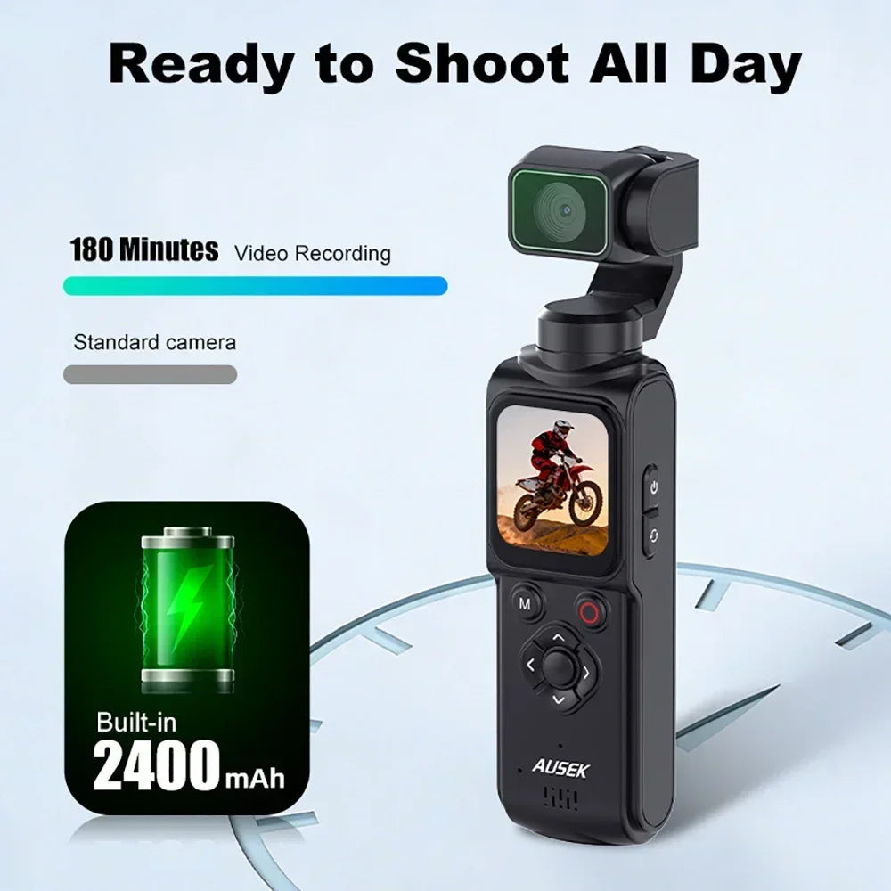 4K Pocket Gimbal Camera, Portable Handheld Video Camera with 3-Axis Stabilization, Compact Vlogging Camera for Travel, YouTube & Content Creation