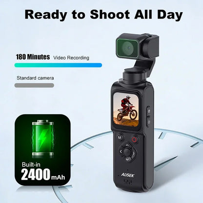 4K Pocket Gimbal Camera, Portable Handheld Video Camera with 3-Axis Stabilization, Compact Vlogging Camera for Travel, YouTube & Content Creation