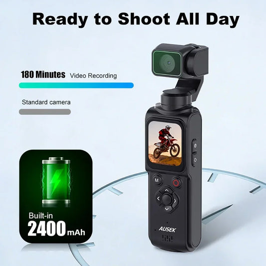 4K Pocket Gimbal Camera, Portable Handheld Video Camera with 3-Axis Stabilization, Compact Vlogging Camera for Travel, YouTube & Content Creation