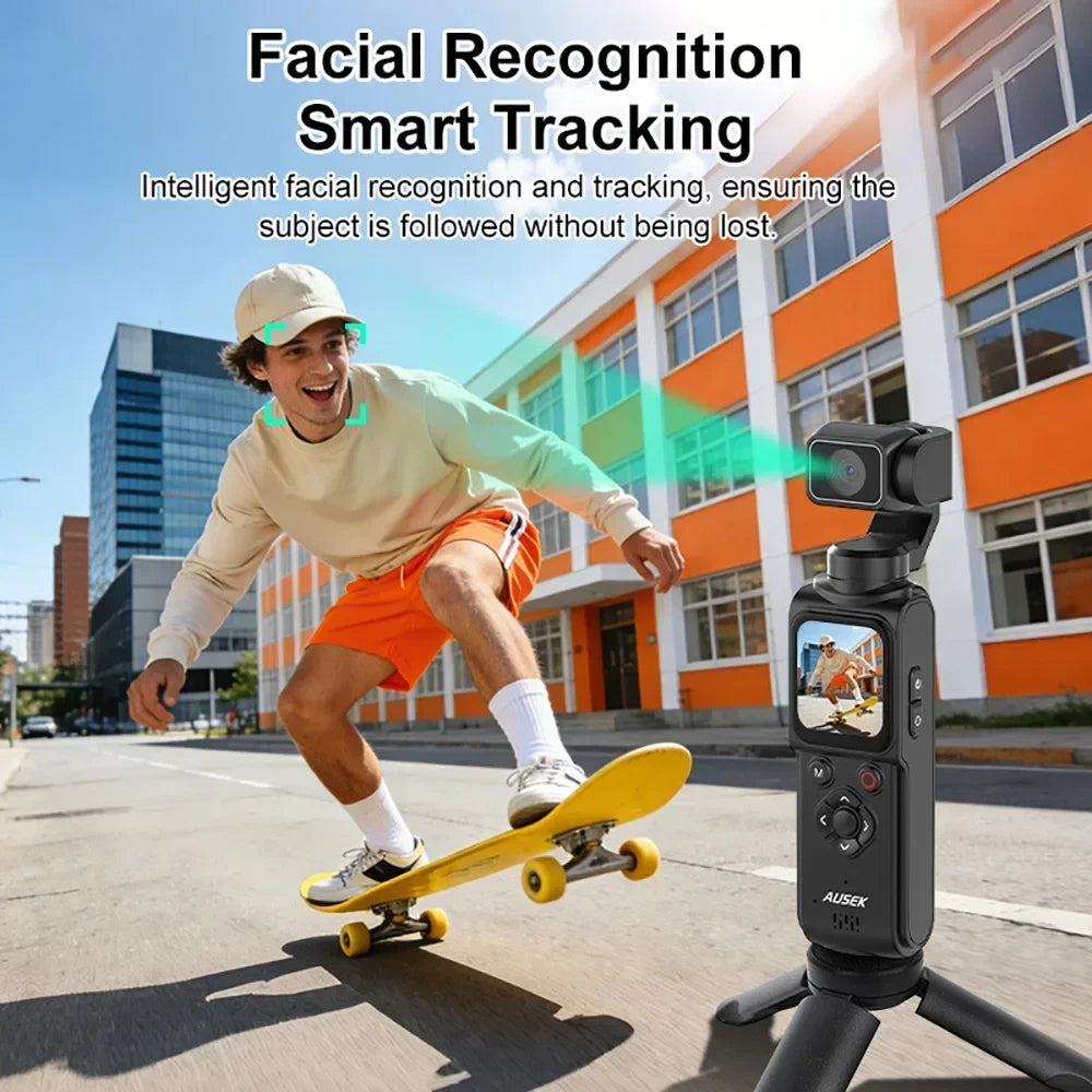 4K Pocket Gimbal Camera, Portable Handheld Video Camera with 3-Axis Stabilization, Compact Vlogging Camera for Travel, YouTube & Content Creation